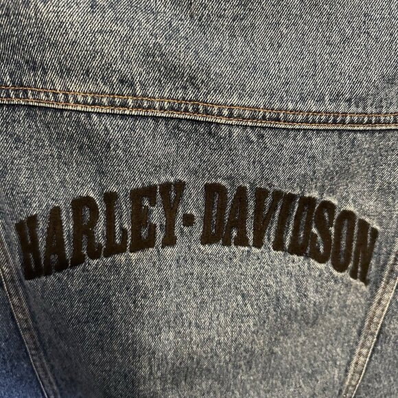 Harley-Davidson Mens Biker Denim Vest-3XL XXXL  Snap Leather Patch Pockets Core - Picture 4 of 8